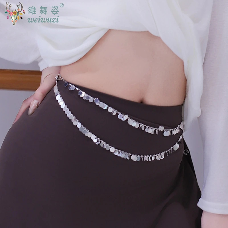 Accesorios de práctica de danza del vientre para mujer, cadena de Metal con lentejuelas para el ombligo, cadena de cintura para danza Oriental para adultos y niños