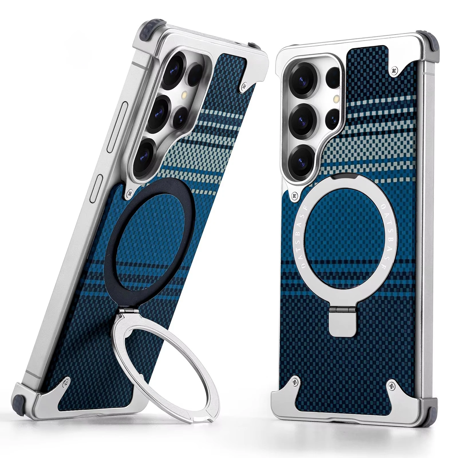 

Metal Frame Phone Case For Samsung Galaxy S25Ultra Aluminum Alloy Frameless Carbon Fiber Texture Magsafe Holder Shockproof Cover