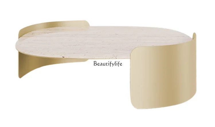 FG28Italian minimalist wabi-sabi wind travertine coffee table modern simple living room sofa table