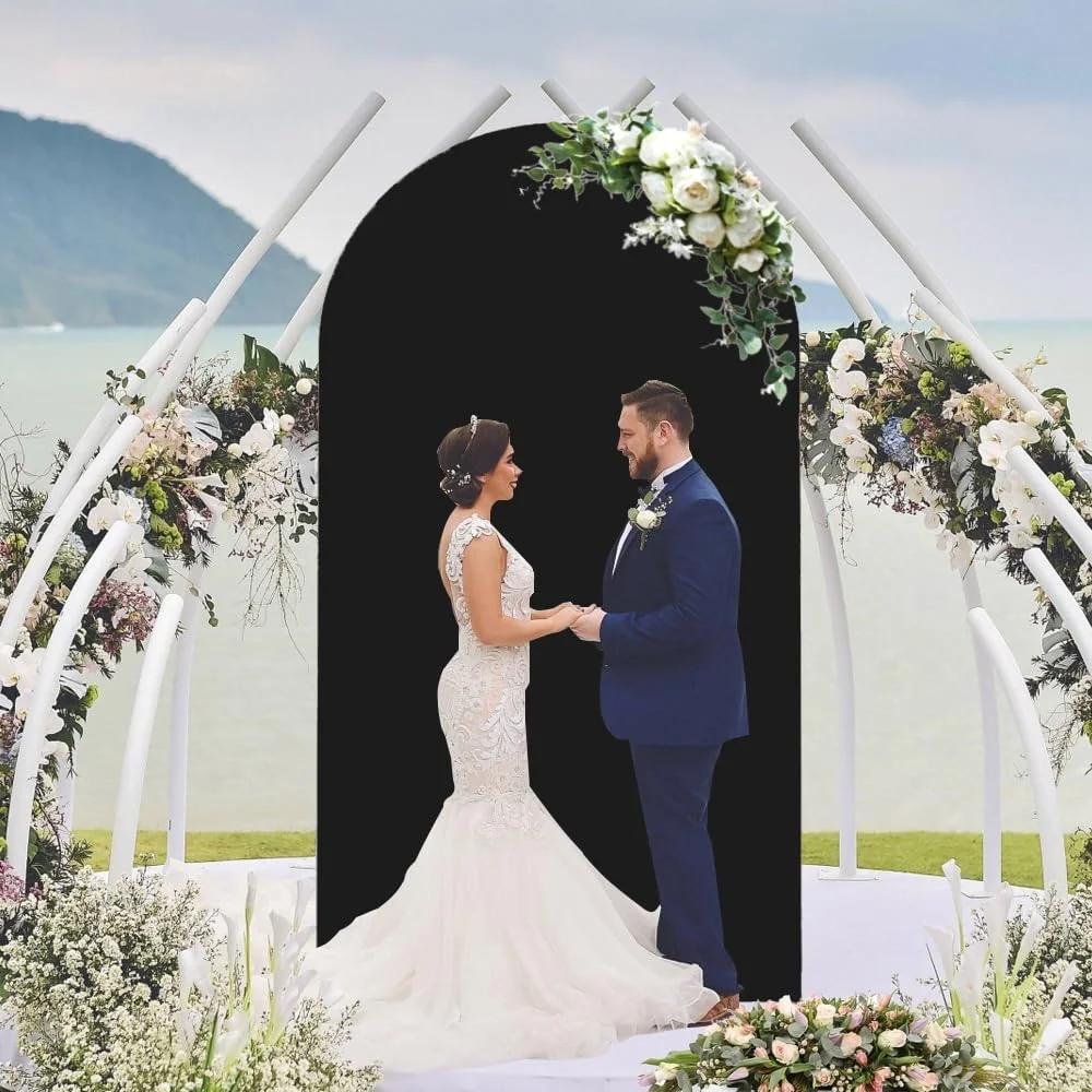 غطاء قوس أسود مزدوج الجوانب بطول 6.6 أقدام - خلفية من الألياف اللدنة المطاطية لحفلات الزفاف وأعياد الميلاد والولائم (مقاس أنيق، غطاء فقط) #3