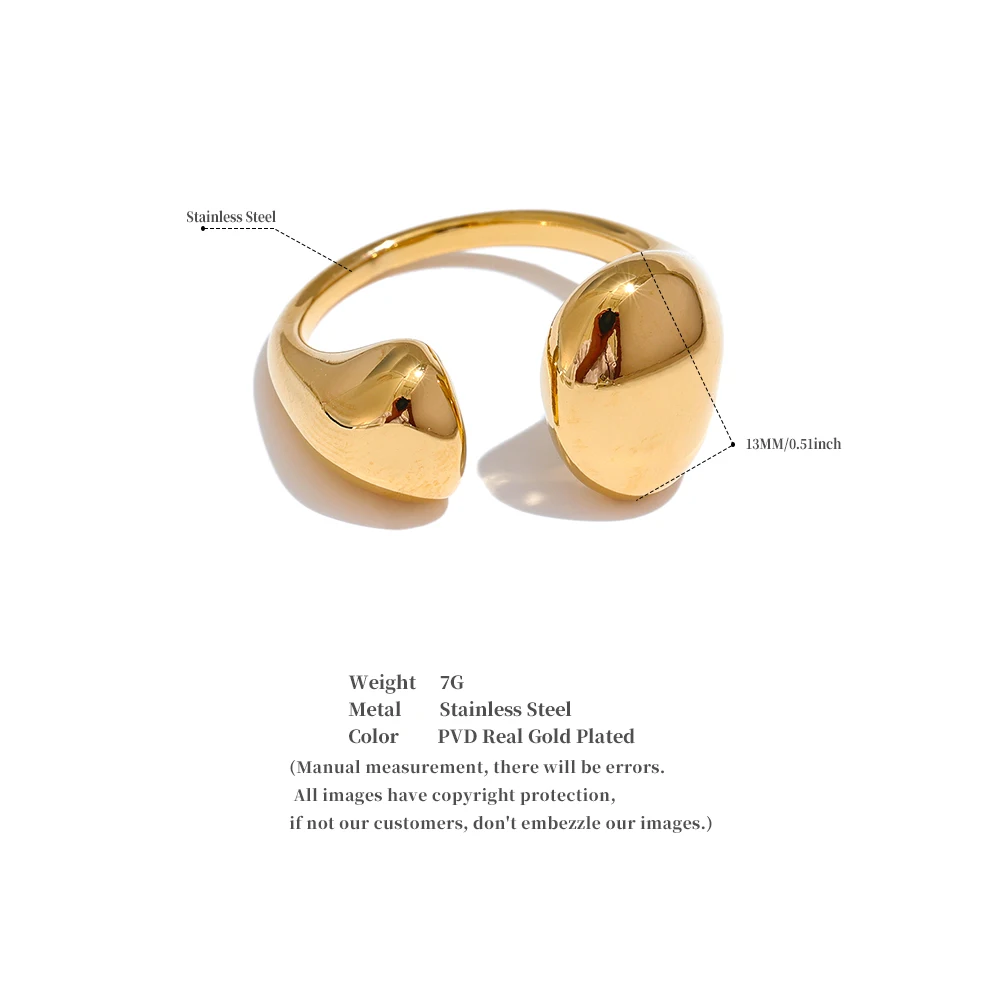 Yhpup Edelstahl, hochwertiger, minimalistischer, täglicher, glatter, modischer, offener, verstellbarer Ring, wasserdicht, galvanisierter Guss-Schmuck – Detail 1