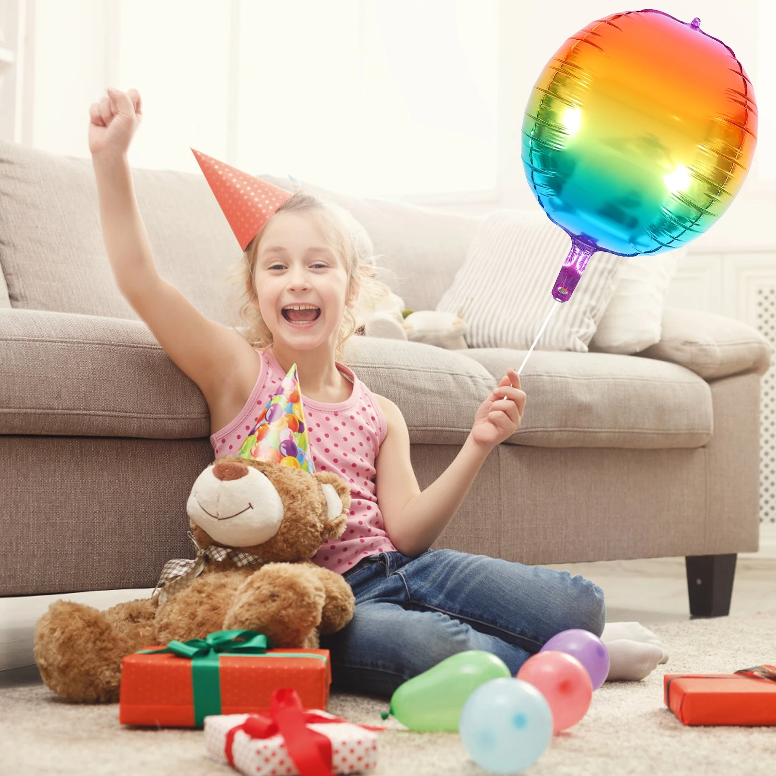 

6 Pcs 22 Inch Rainbow Balloons Gradient Foil Decorative Party Wedding Photo Props Aluminum Balloon Leakproof for Outdoor Indoor