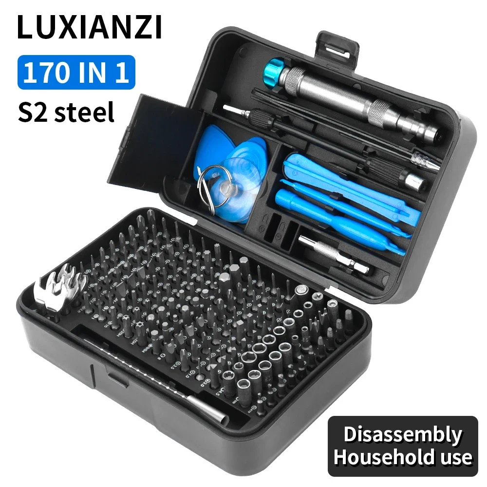 LUXIANZI Juego de destornilladores de precisión 170 en 1 puntas de destornillador Phillips Torx magnético para cámara IPhone reloj herramienta de reparación de PC