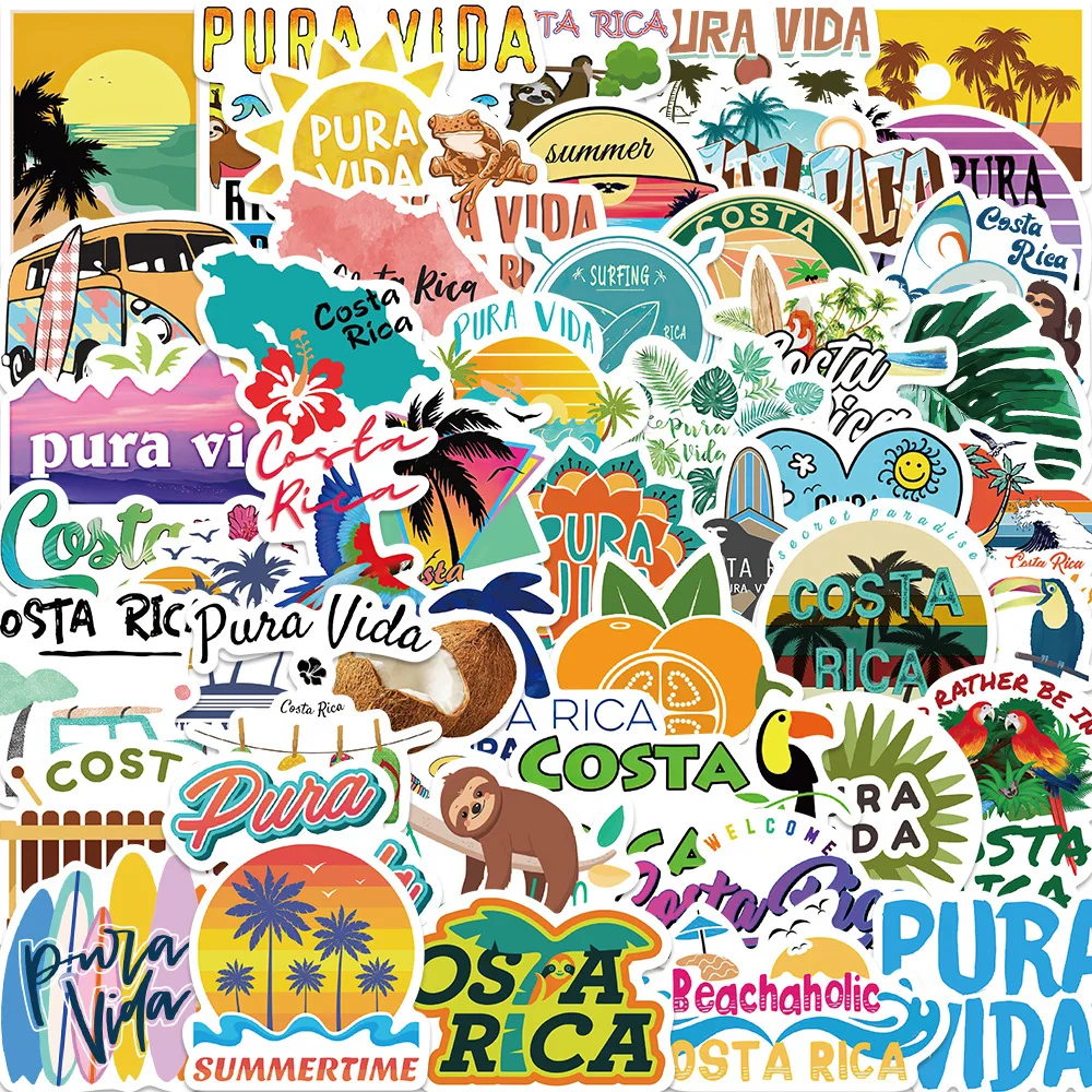 10/25/50pcs Costa Rica Pura Vida Graffiti Stickers Cartoon for DIY Guitar Laptop Phone Motorcycle Skateboard Helmet Car