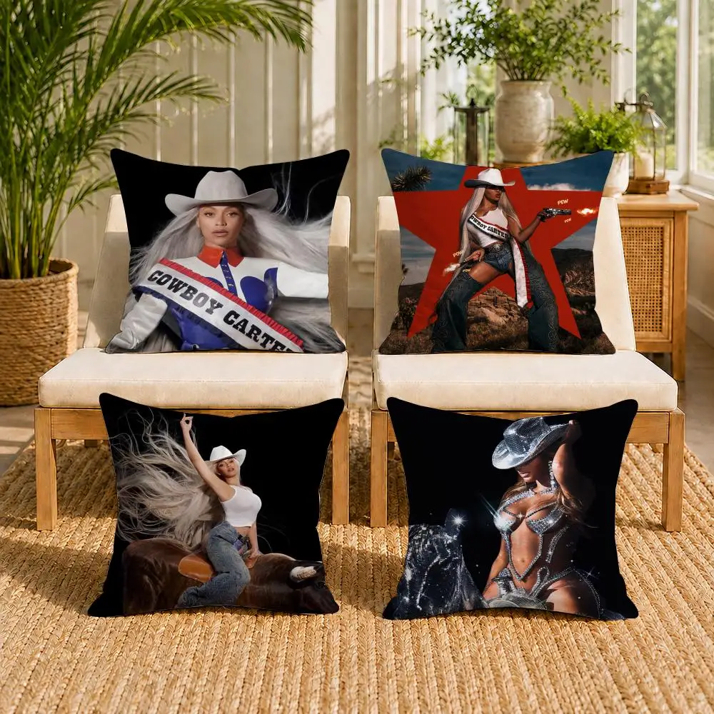 Singer B-Beyonce Cowboy Cushion Cover Breathable Short Plush Pillow Case Wrinkle-Resistant Machine-Washable For Easy Care