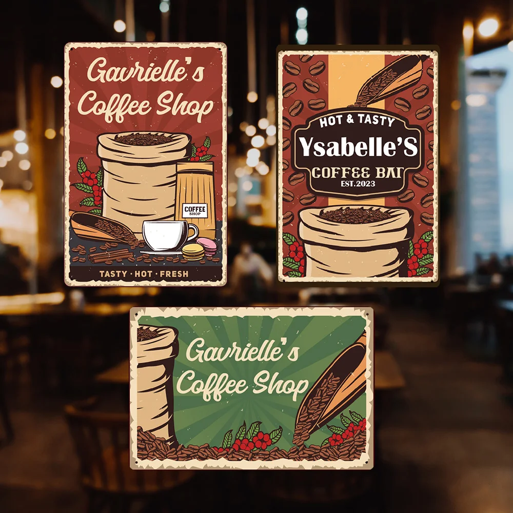 

1pc coffee shop creative Customized text Iron Wall Signs Metal Plate Signs For Coffe Shop Decor