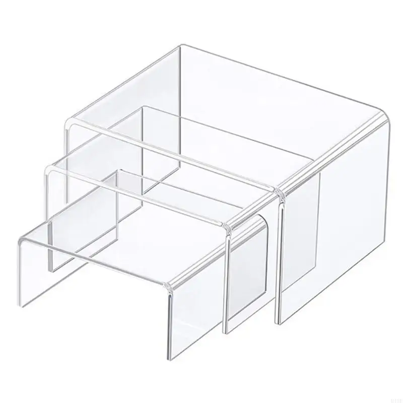 

918F Acrylic Display Risers 3 Size Steps Acrylic Display Stand Anti-Corrosion Clear Showcase Display Shelf for Figure Buffet