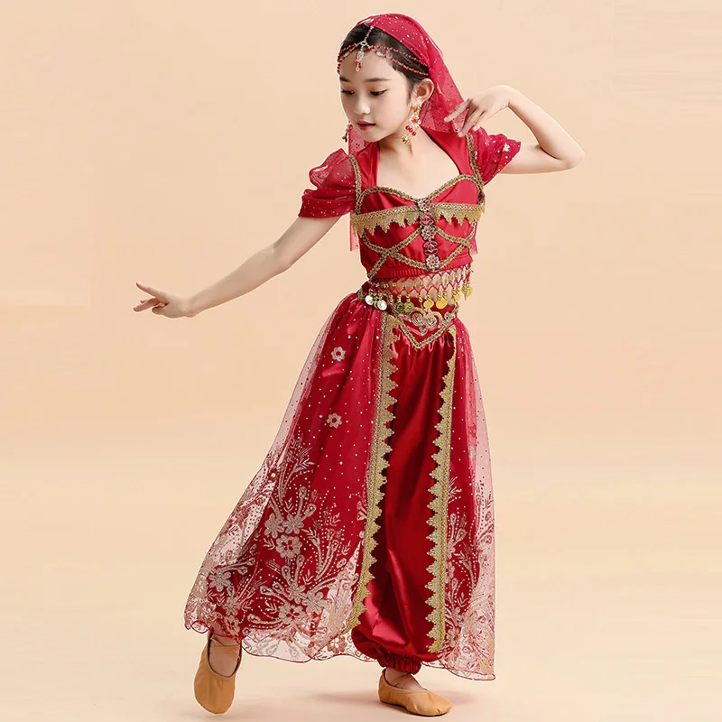 Vestido de princesa de Halloween para niños, conjunto de baile indio, vestido de actuación para niña, princesa Jasmine, lámpara de Aladdín