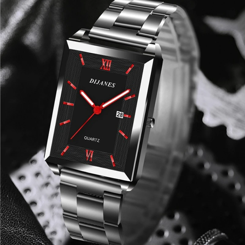 

Мужские модные деловые кварцевые часы, прямоугольные повседневные наручные часы из нержавеющей стали Relogio Masculino