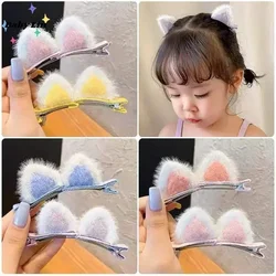 Cute Solid Rabbit Ears Hair Clips para Bebés Meninas, Handmade Hairpin Kawaii, presilhas, Headwear, Acessórios Kids, Novo, 2Pcs Set