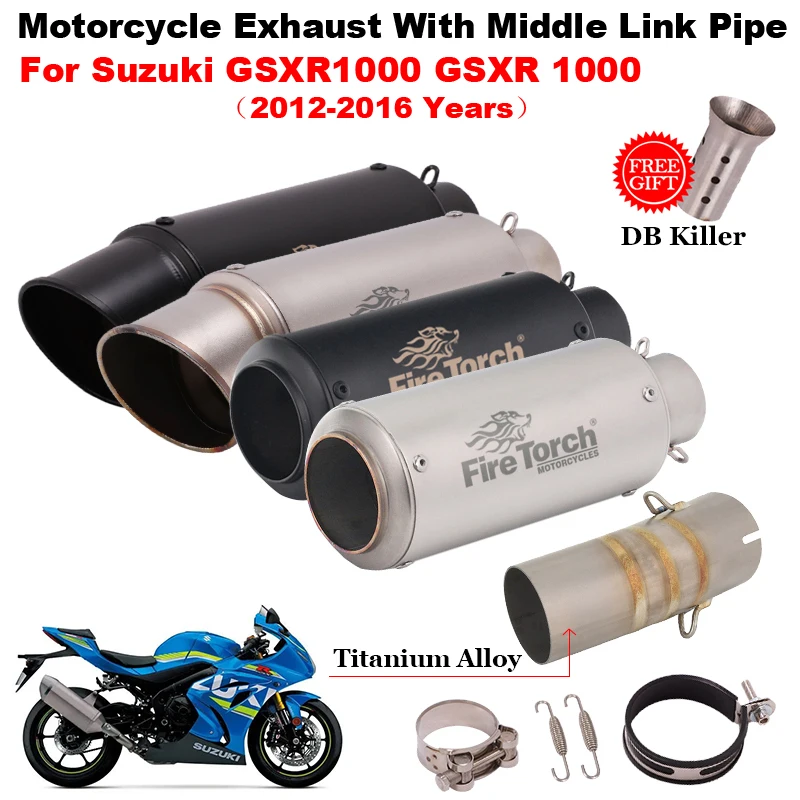 

Motorcycle GP Exhaust Titanium Alloy Middle Link Pipe Carbon Fiber Muffler DB Killer Slip On For Suzuki GSXR1000 GSXR 1000 ﻿