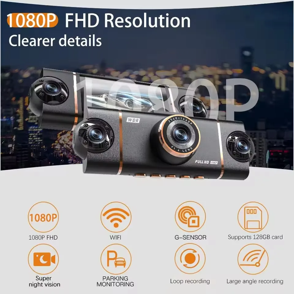 3Inch 4-Channel FHD 1080P Dashcam With 360° Panoramic View WiFi DVR Black Box Night Vision Loop Recording Car Accessories