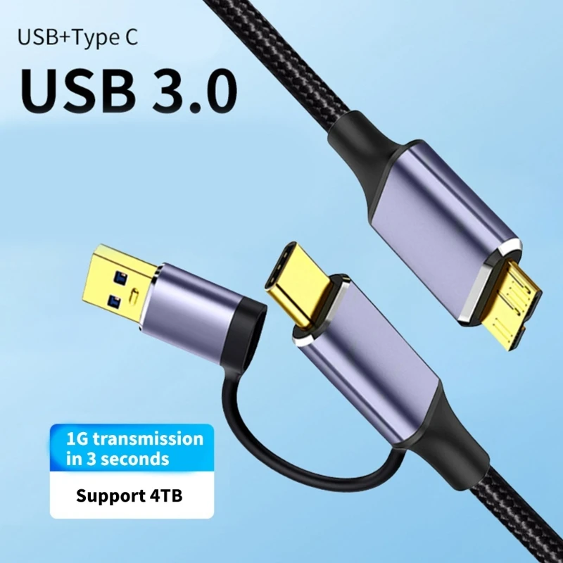 2 in 1 USB C Cable, Braided Micro B & USB C to USB A Fast Cord 5Gbps Data Cable for Laptop Hard Disk