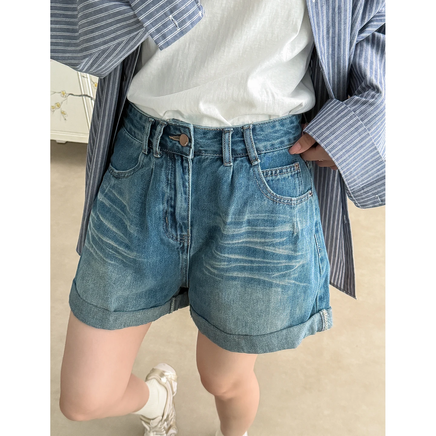 

Джинсы-шорты Phil Dan из мягкого хлопкового денима, с высокой талией, А-силуэт, стройнящие, летние, повседневные, женские, дышащие, комфортные