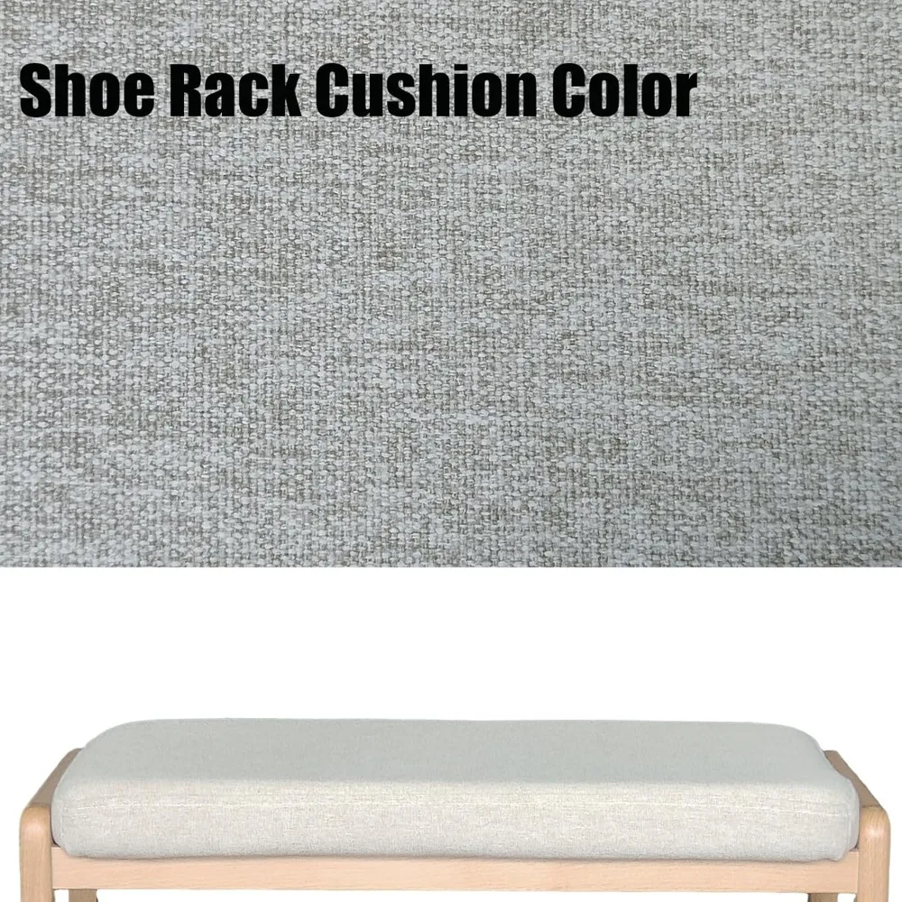 مقعد المدخل مع وسادة، رف أحذية من الخشب الصلب بطبقتين مع مقعد من إسفنج الذاكرة، مقعد تخزين منجد باللون البيج للممر، لا #6