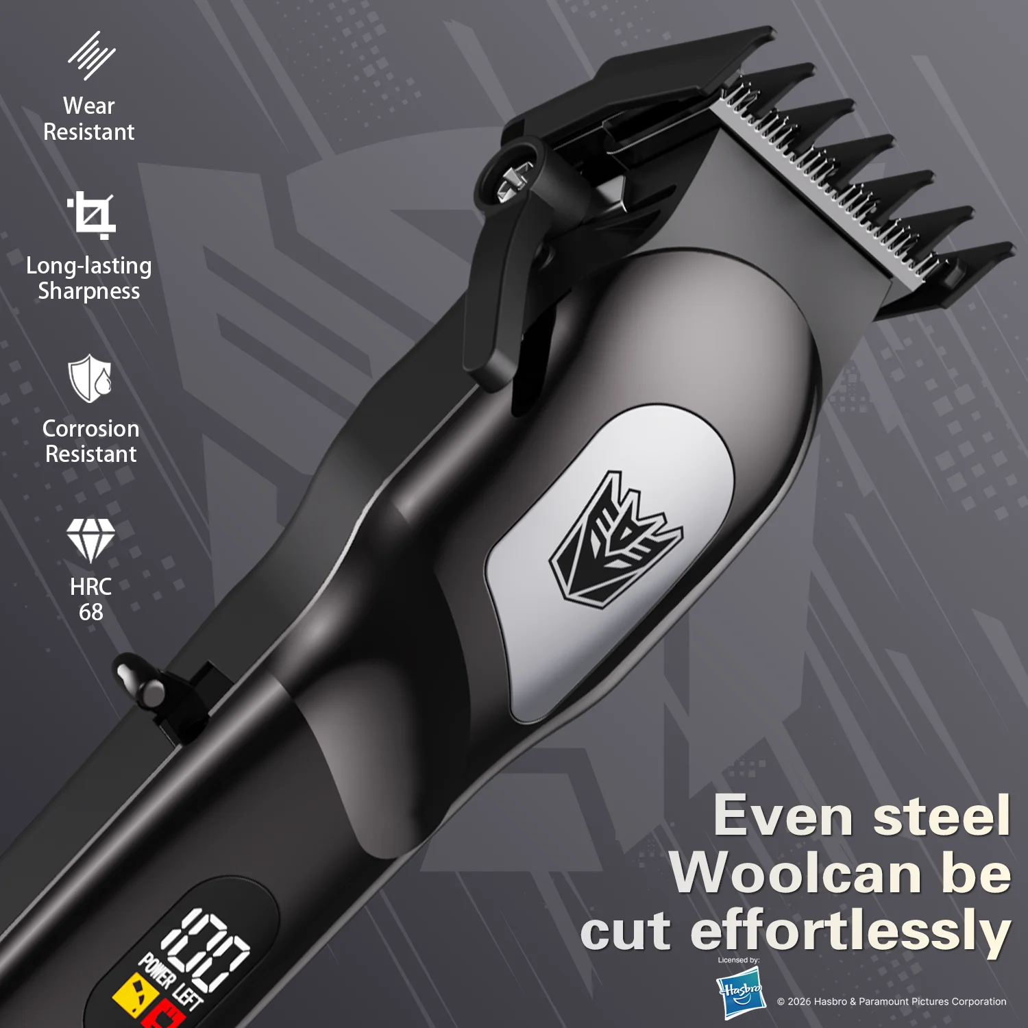 Transformers co-branded wireless electric hair clipper, with LED display, adjustable 0.5–2.5mm, men's hair trimmer