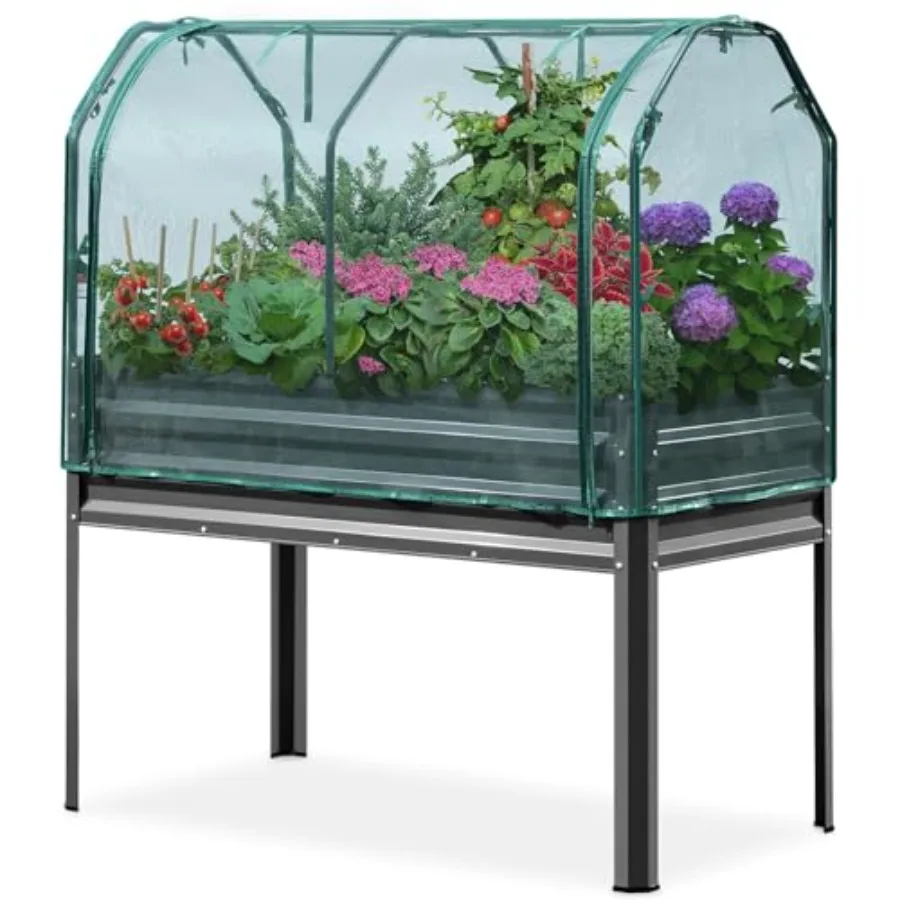 Large Raised Garden Bed with Netting Galvanized Elevated Planter Box with Legs 48×24×56 in for Backyard Patio Balcony 400lb Cap