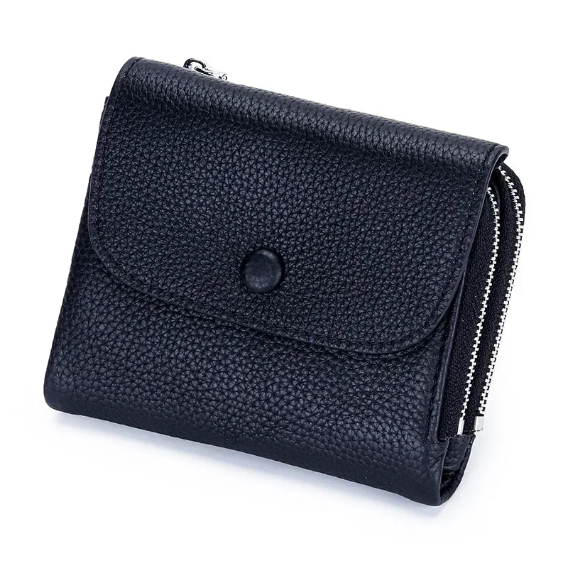 Brand Women Wallets Flip Trifold Coin Purse Genuine Leather Natural Textured Leather Card Holder Zipper Soft Cowhide Card Wallet