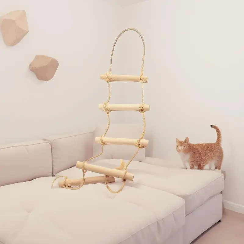 [J] 1Pcs Dollhouse Mini Wooden Hemp Rope Hanging Ladder Pet Gardening Miniature Scene Model Toys Doll House Accessories