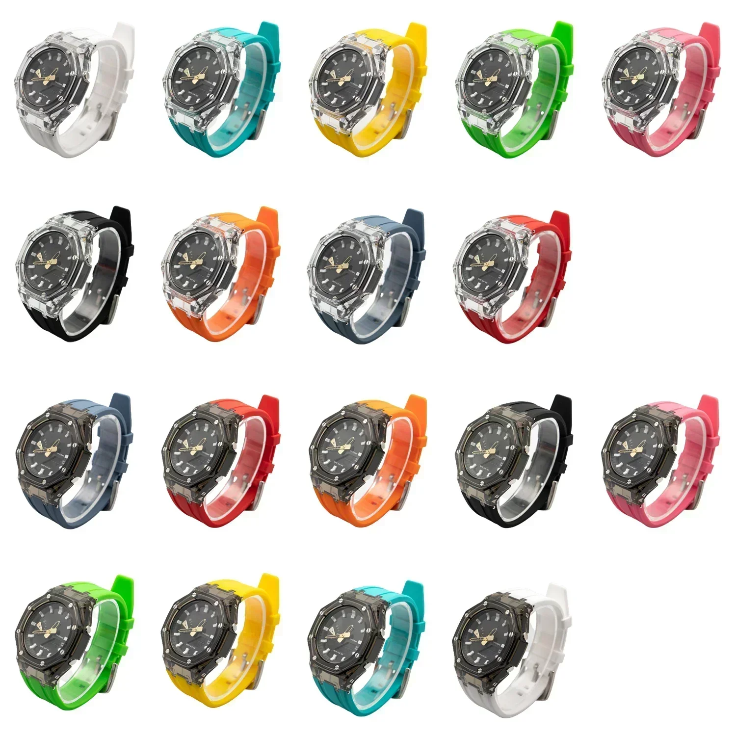 Kit Mod para Casioak GA2100 GA2110, funda transparente, correa de goma para reloj Casioak, accesorios de repuesto con hebilla