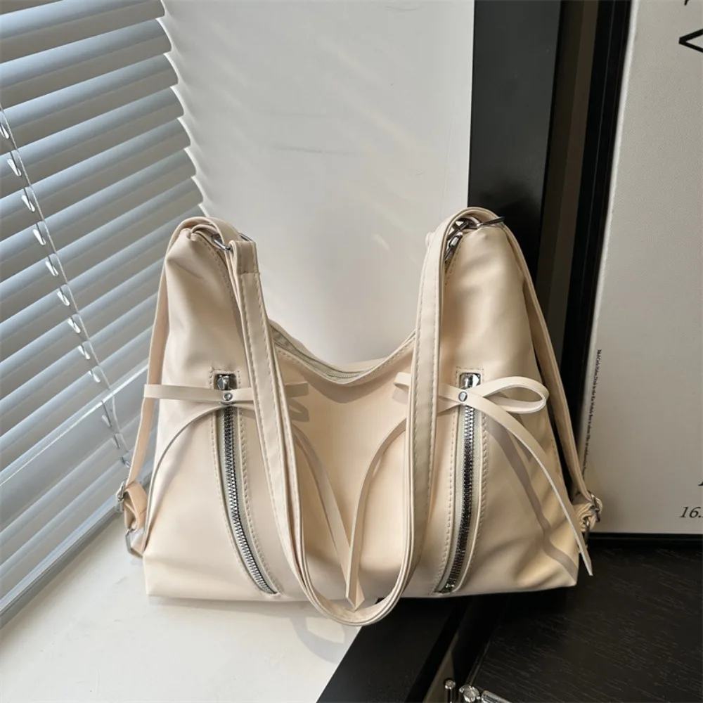 

Message Bag Silver Bowknot Shoulder Bag Korean New Style Large Capacity Bow Tote Bag Elegant Ins Bow Crossbody Bag Streetwear
