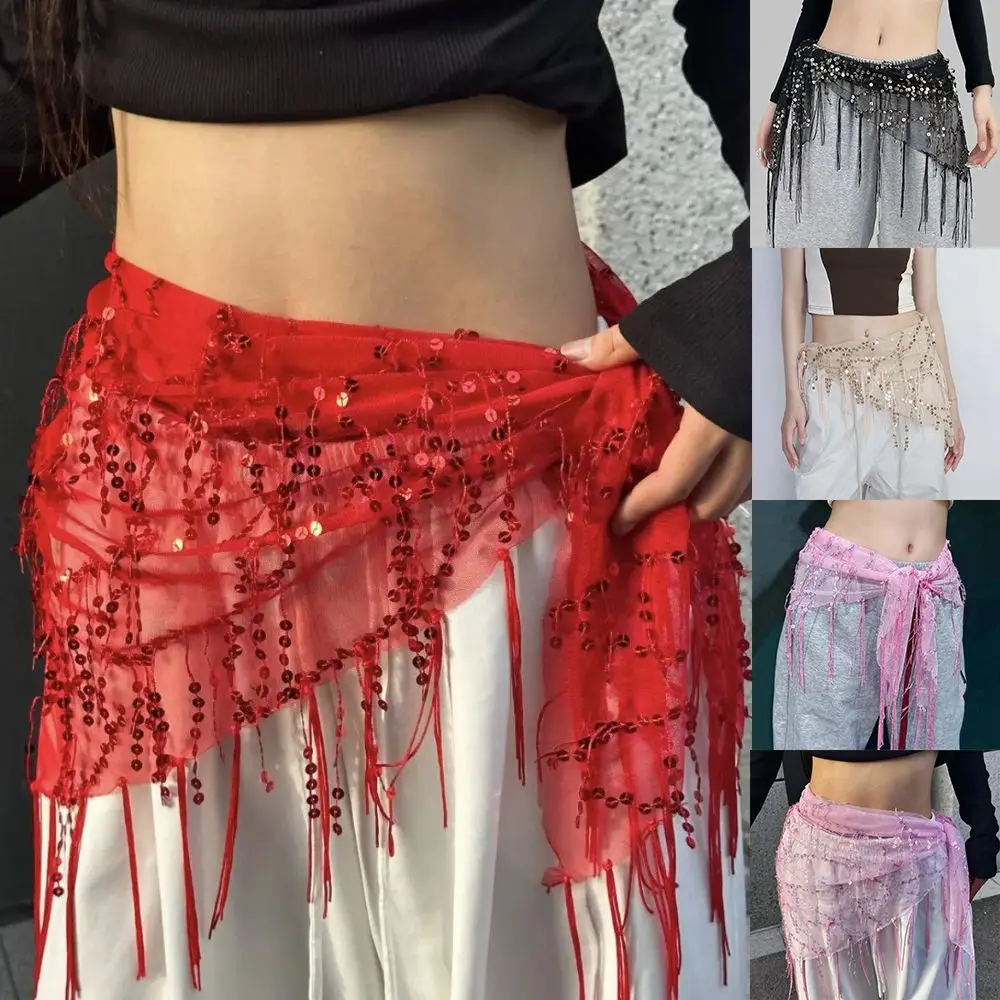 패션 스팽글 밸리 댄스 벨트 재즈 댄스 Tassels 댄서 스커트 쇼 의상 여성을위한 스트리트 댄스 허리 체인