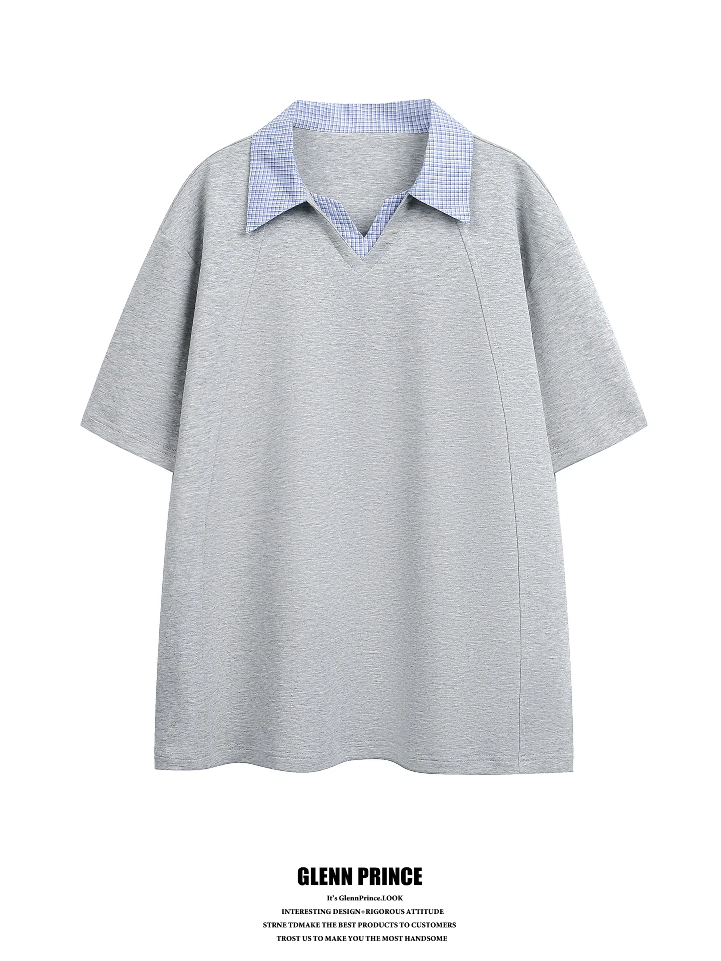 

American Retro V-Neck False Two-Piece Plaid Patchwork Short Sleeve Shirt Men Youth Feeling Miu Series Top Breathable Sum...