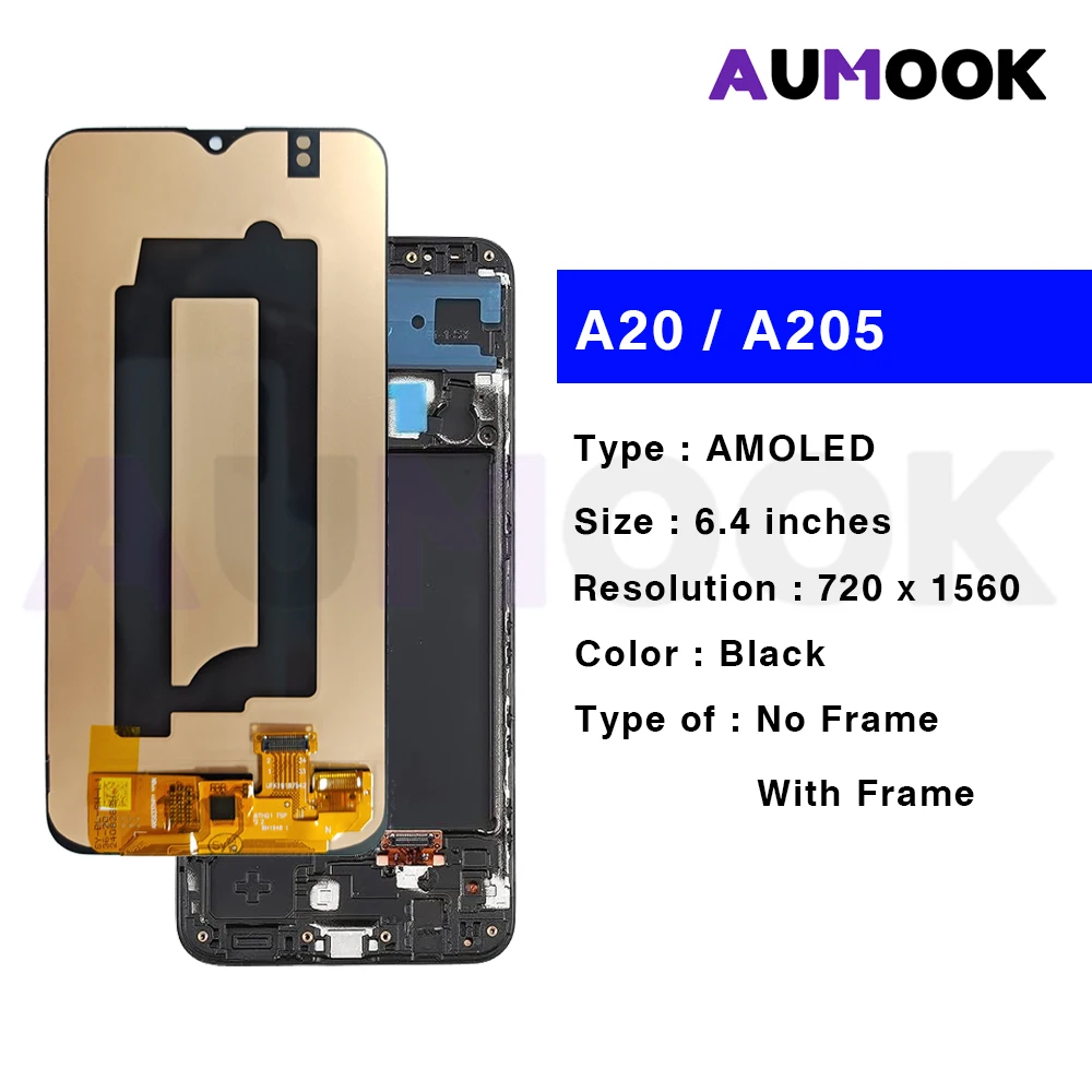 A20 AMOLED Display For Samsung A20 A205 LCD Touch Screen Digitizer Assembly For Samsung A205F A205FN A205GN A205YN LCD Display