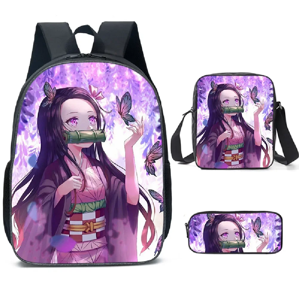 شبح القاتل كيميتسو نو يابا Nezuko الحقائب المدرسية حقيبة كتف مقلمة 3 قطعة مجموعة هدية للأطفال الطلاب Mochila