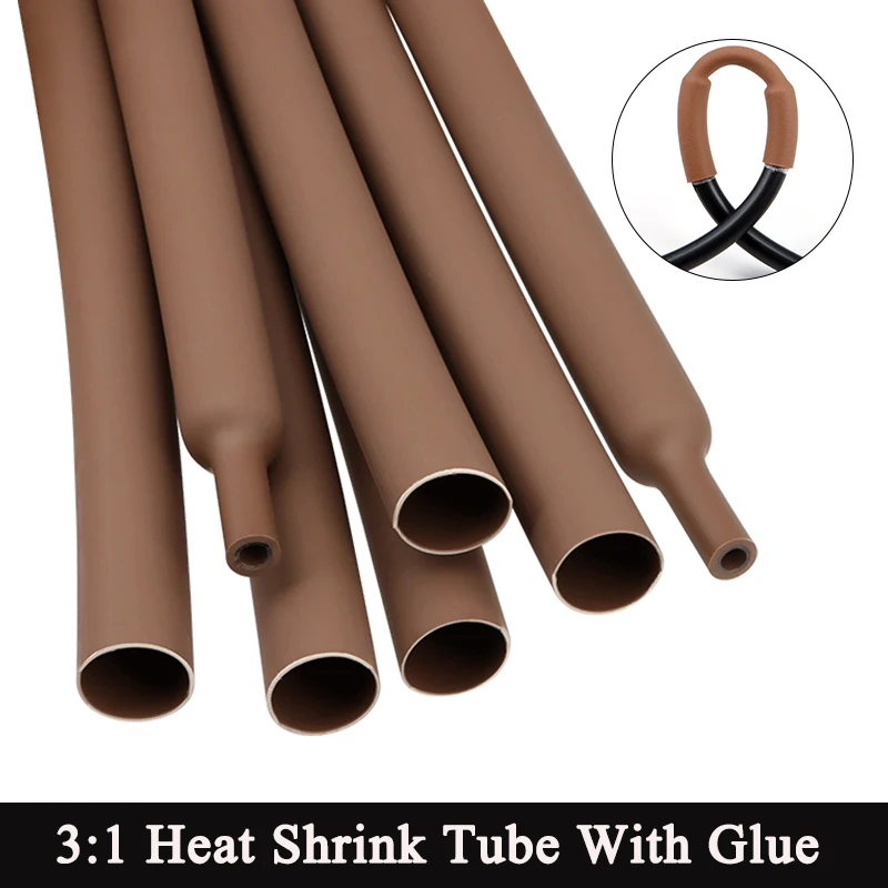 

1~10m 3:1 Brown Heat Shrink Tube With Glue Diameter 1.6~ 39mm Double Wall Adhensive Polyolefin Sleeve Lined Wire Cable Protector