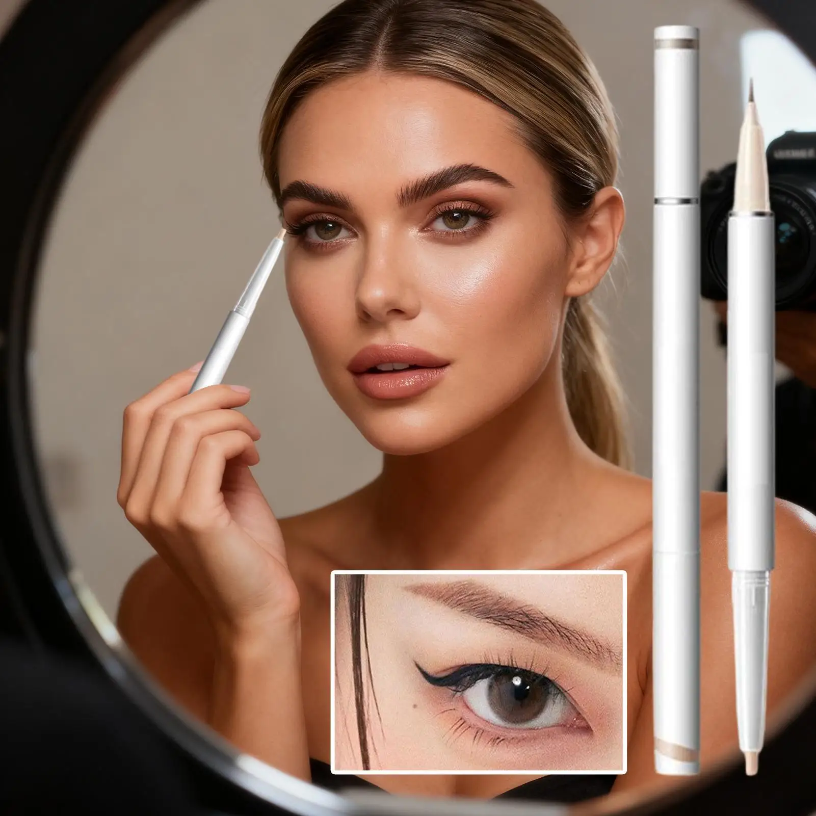 Augenaufheller-Stift, 2-in-1, langlebiger Schattenkosmetik-Stift, Textmarker unter dem Eyeliner für Frauen, Schönheitshaut, reifes Gesicht