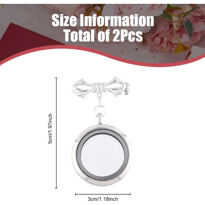 2Pcs Bowknot Bouquet Photo Locket Charms Alloy Bridal Brooches Bow Tie Wedding Memorial Brooches Pins Alloy Glass Photo