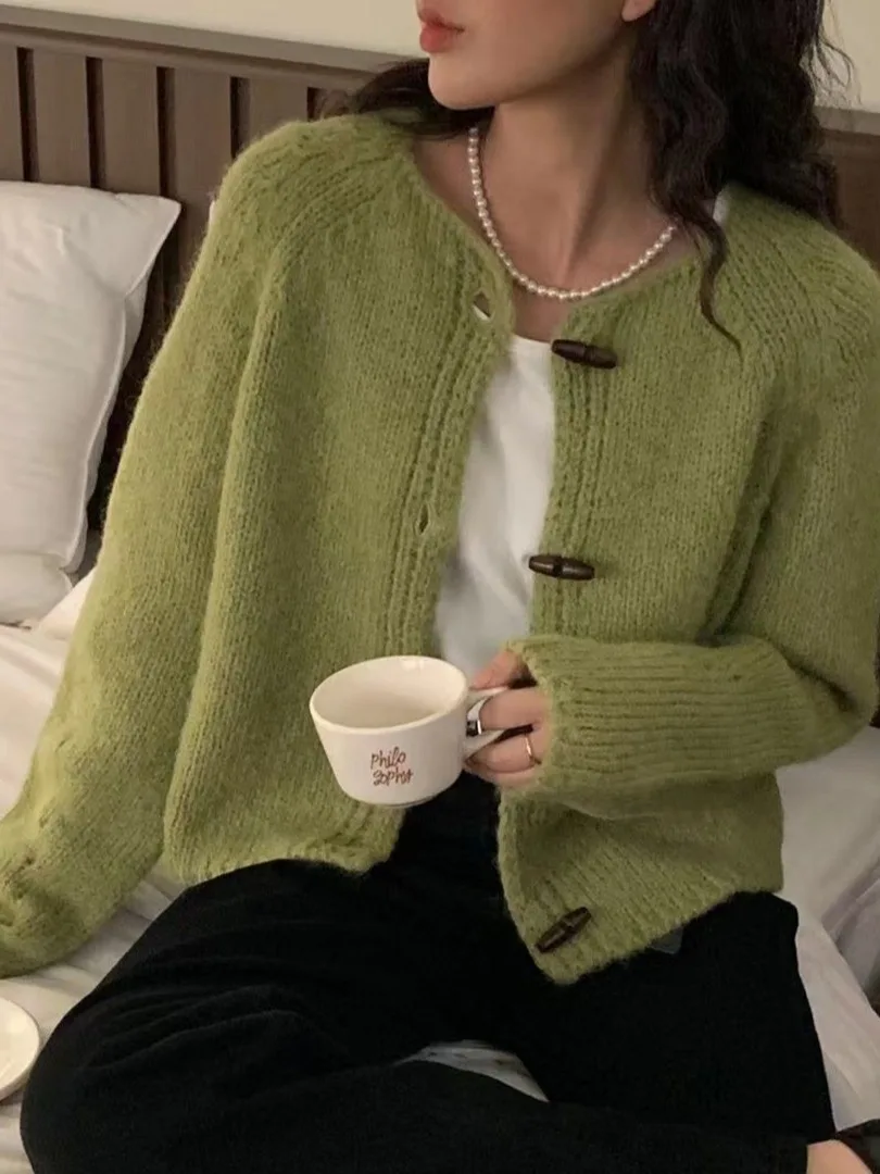 Korean Sle Lazy College Wind Button up Knit Sweater Coat Women's Autumn Winter Fre Youth Reducing Knitted Open Cardigan