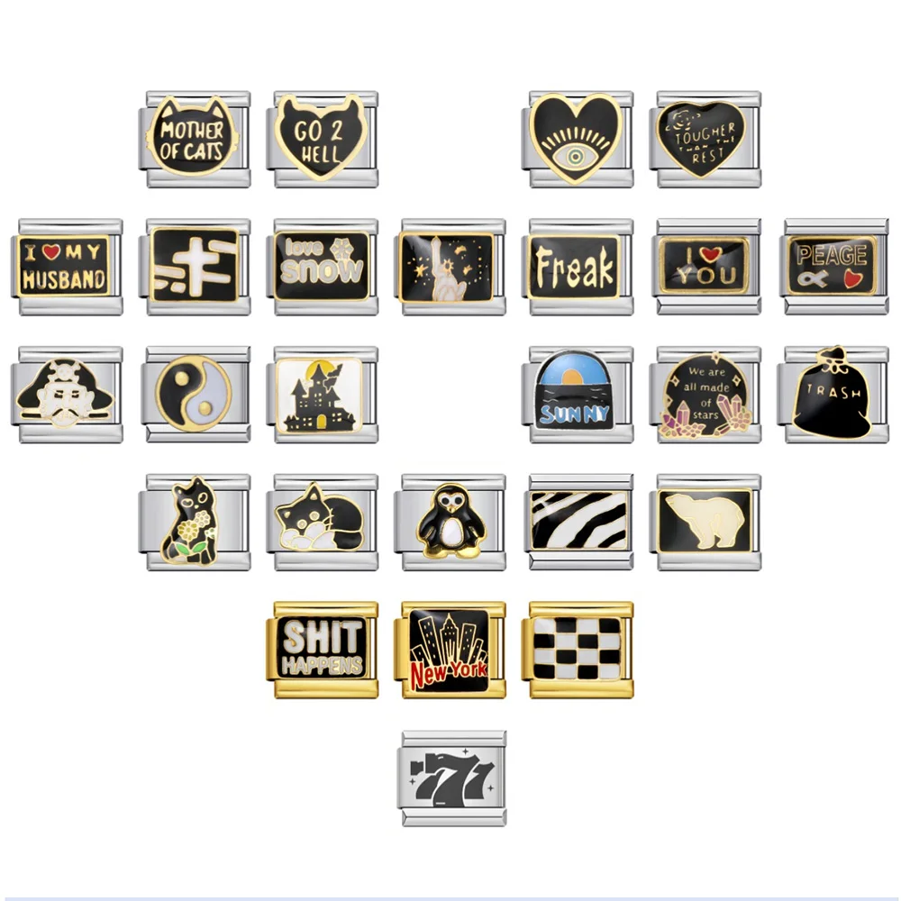 أورينج جديد فريد أسود نمط سحر سوار الحيوان ليوبارد ساحة شعرية رابط إيطالي صالح 9 مللي متر DIY صنع الخرز الفولاذ المقاوم للصدأ #1