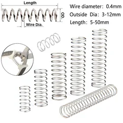 10pcs Wire Dia 0.4mm Stainless Steel Micro Small Compression spring OD 3mm/4mm/5mm/6mm/7mm/8mm/10mm/12mm length 5mm to 50mm