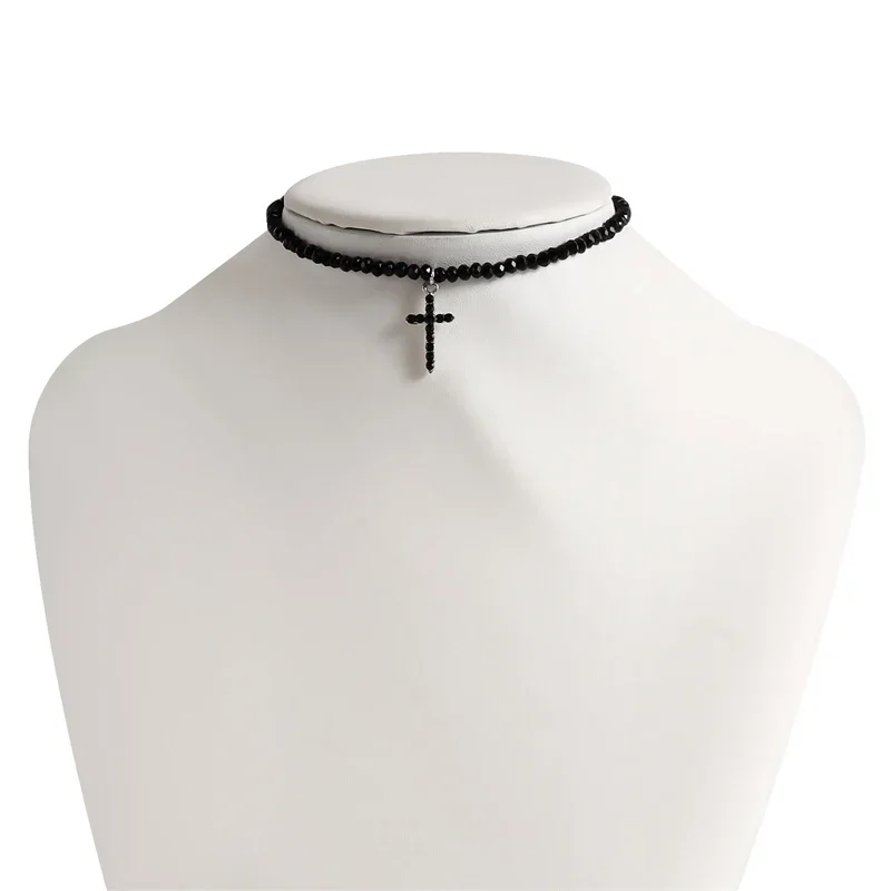Simple Crystal Pave Cross Pendant Necklaces Handmade Seed Beads Necklace Choker Chain Lock Necklace Collar