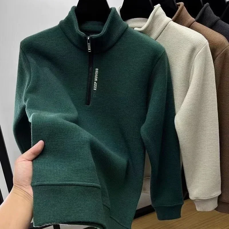 

Men's Clothing Turtleneck Sweater Fashion Men's Knitwear Solid Color Chunky Half Zipper Thickening Sweater Luxury Warm Sweater