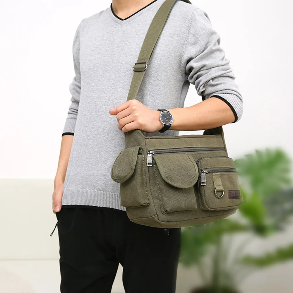 Men Travel Crossbody Bag Large Capacity Canvas Casual Messenger Bag Multifunctional Vintage Storage Bag Work School Bag for Male