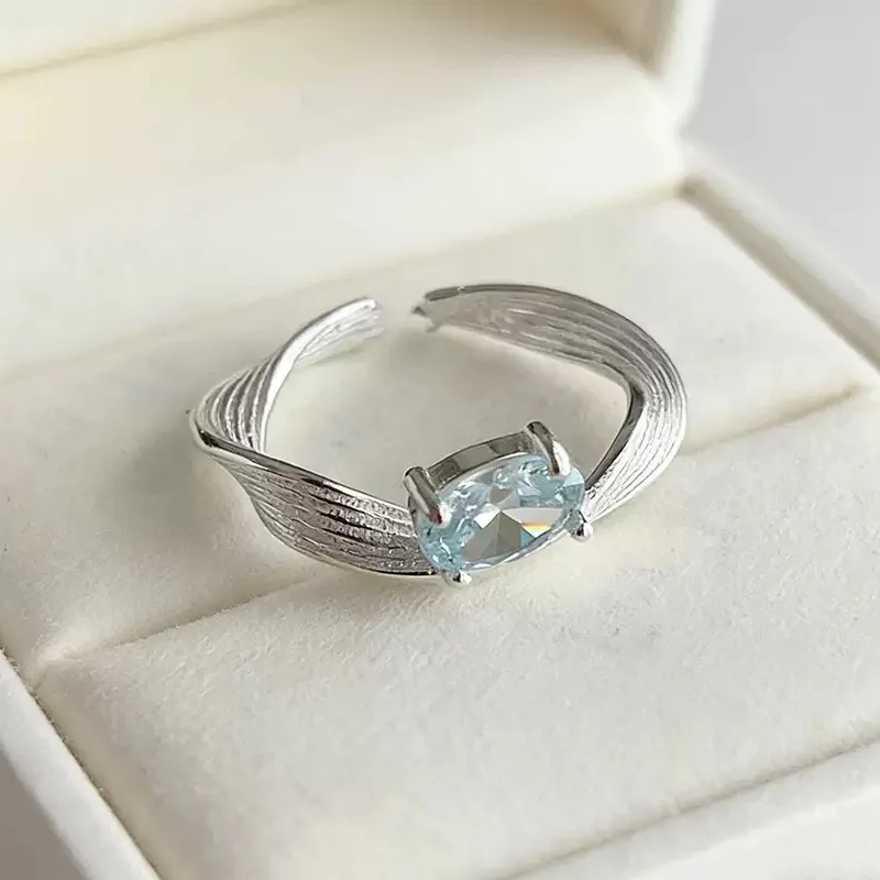 925 Sterling Silver Rings for Women Couple Minimalist Green Stone Ring BLue CZ Jewelry Birthday Gift Prevent Allergy