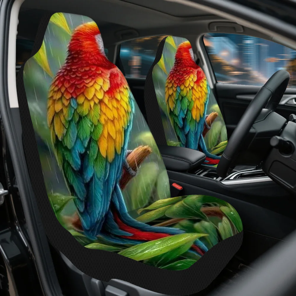 2pcs Rainforest Colorful Parrot Themed Car Seat Cover Set – High-Quality Full Set For Most Cars, Universal Fit, Durable And Fash