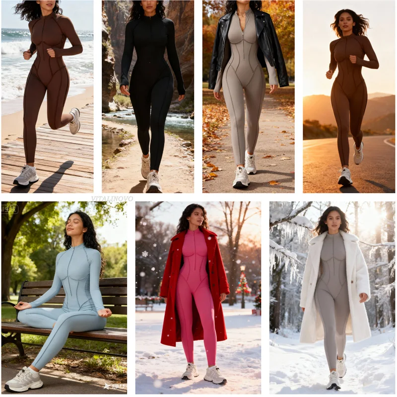 VITALINOVO Women's Long Sleeve Athletic Romper for Hiking and Running