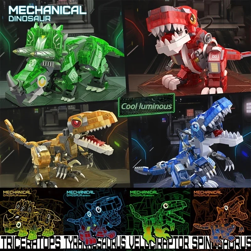 Get Your Luminous Mechanical Dinosaur Tyrannosaurus Rex Assembled Building Blocks Light Up Toy Ornaments Christmas Gifts