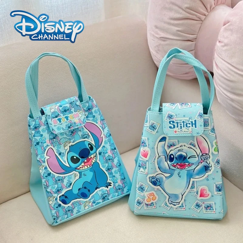 

Stitch Tote Bag Cartoon Cute Characters PU Carrying Lunch Bag Large Capacity Student Leather Bento Commuting Portable Storage