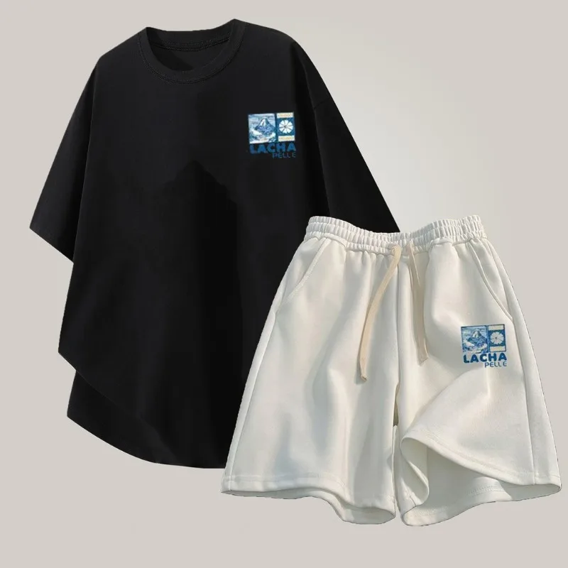 

【 M-8XL 】 Loose Large Size Discount Set Daily Edition Fuji Mountain Print T-shirt Drawstring Shorts Youth Casual Set