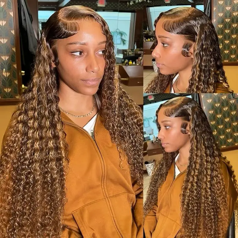 

Парик с эффектом водной волны, 250% плотность, с мелированием 4/27 омбре, 100% натуральные волосы, 13x6, 30 дюймов, глубокая волна, HD кружевной фронтальный парик, предварительно выщипанные кудри