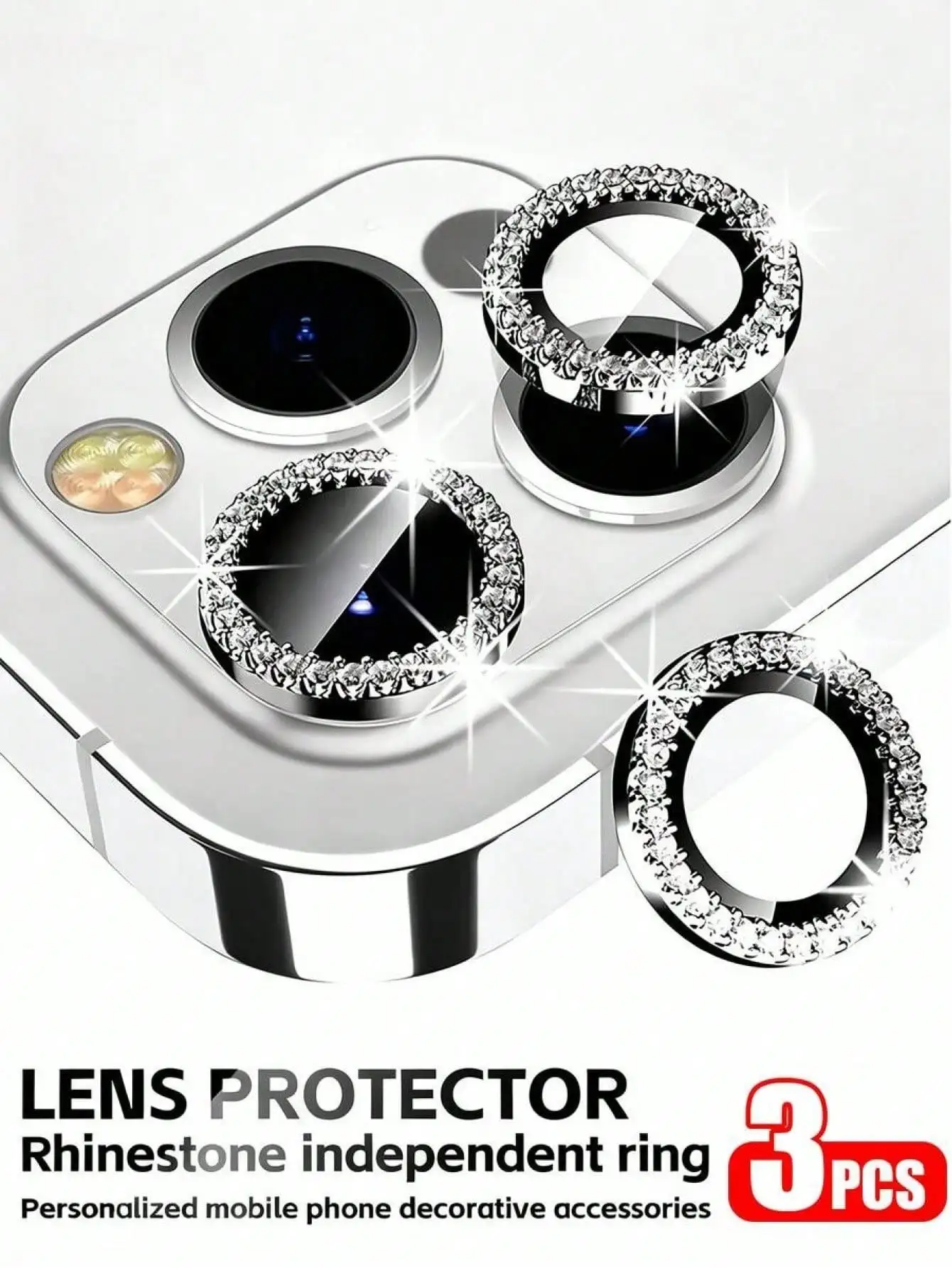 3Pcs HD Camera Lens Protector For IPhone 17/16/15/14/13/12/11 Series, Glitter Rhinestone, Anti-Scratch Lens Film Protection