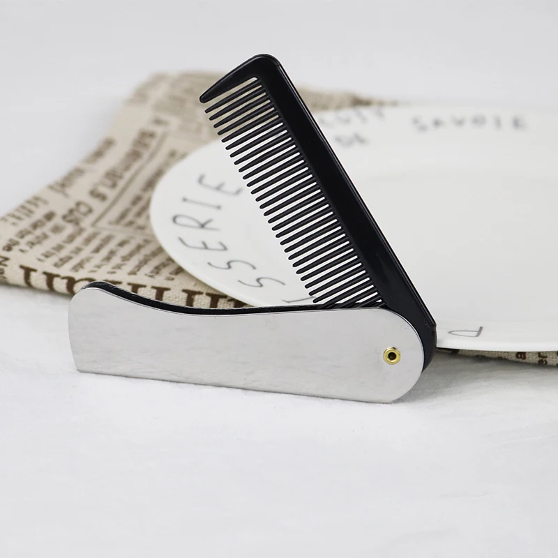 

1pc portable anti-static stainless steel handle plastic comb folding beard comb,beard styling comb,Special for real hair wigs