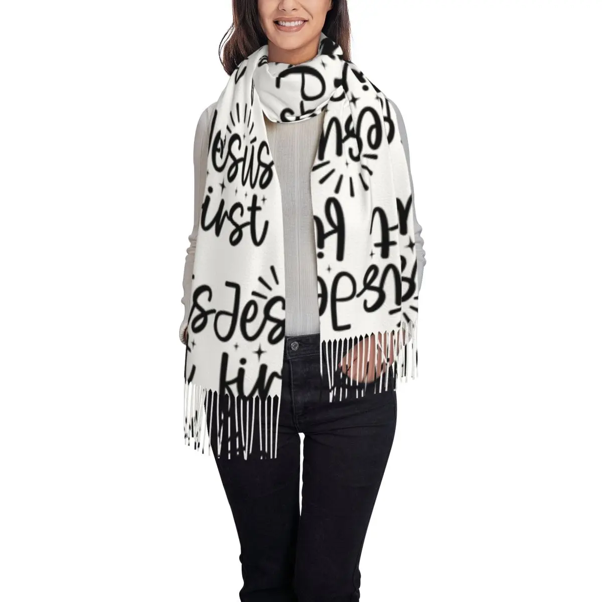 Jesus primeiro cachecol borla cachecóis feminino macio quente xales e envoltórios grande outono inverno xale envoltório