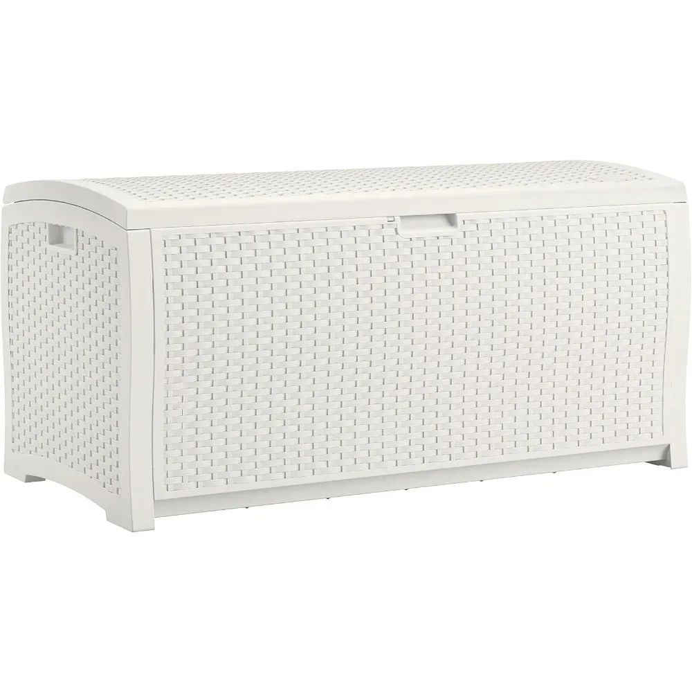 

%a 99 Gallon Resin Wicker Patio Storage Box - Water Resistant Outdoor Storage Container for Toys Yard Tools - Store Items on De