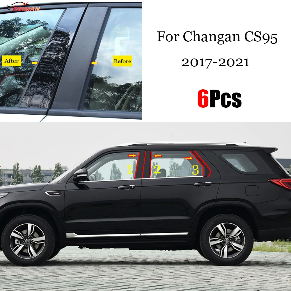 

Black Mirror Effect Car Window Pillar Trim Cover Fit For Changan CS95 2017 2018 2019 2020 2021 Window Stickers